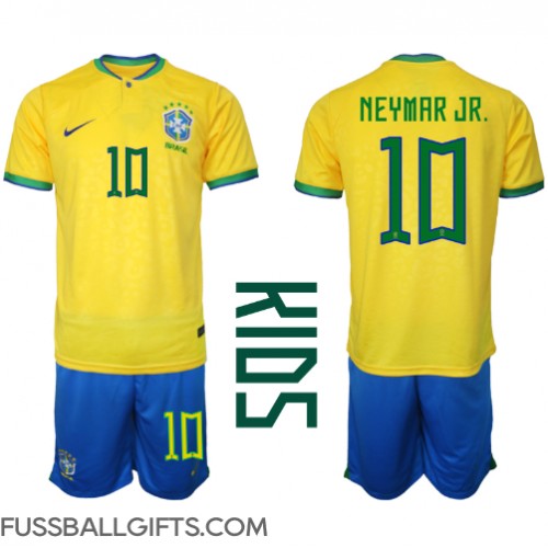 Brasilien Neymar Jr #10 Fußballbekleidung Heimtrikot Kinder WM 2022 Kurzarm (+ kurze hosen)